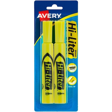 Avery Highlighter, Chisel Point, 2/CD, Fluorescent Yellow AVE24081